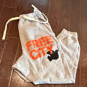 NEW FREECITY womens Light Gray / white Joggers Bold Orange and Black Design XS